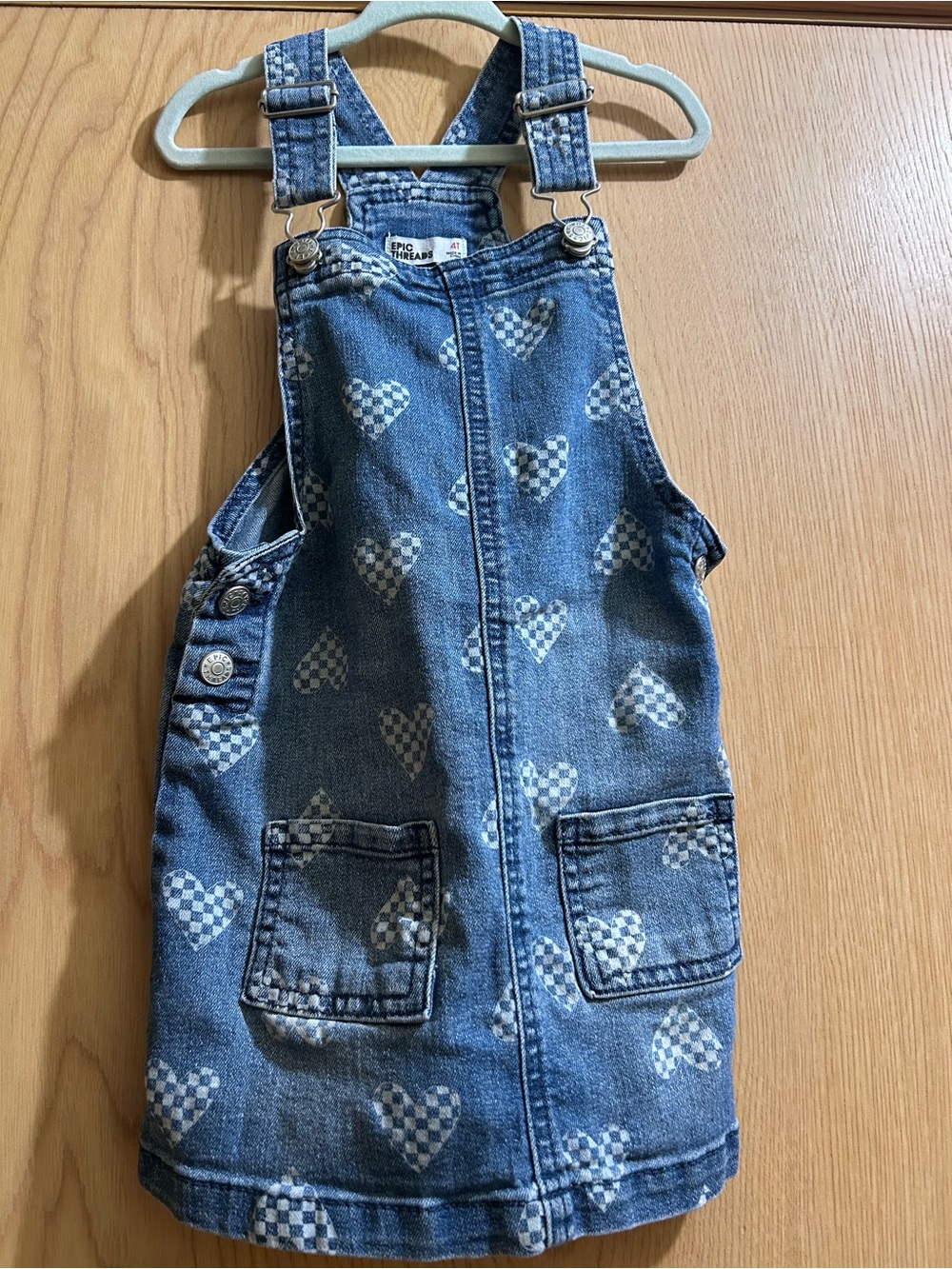 Epic Threads Blue Denim Heart-Print Overall Dress